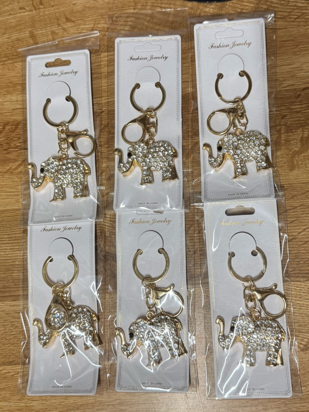 Gold Elephant Crystal Keychain Charm - Pack
